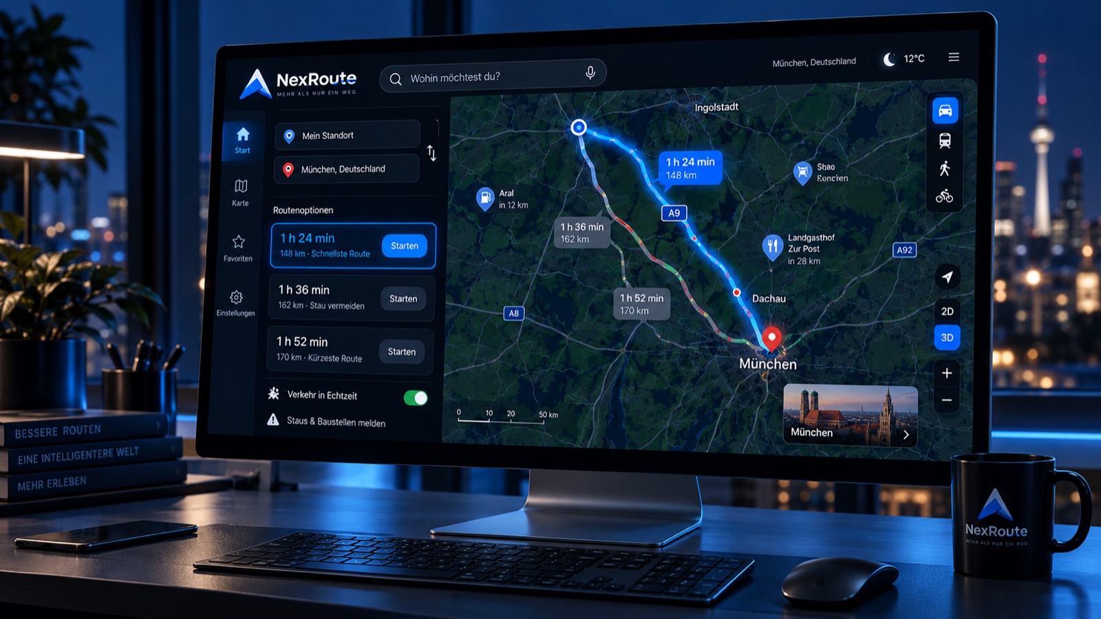 NexRoute Kartenansicht auf einem Desktop-Computer