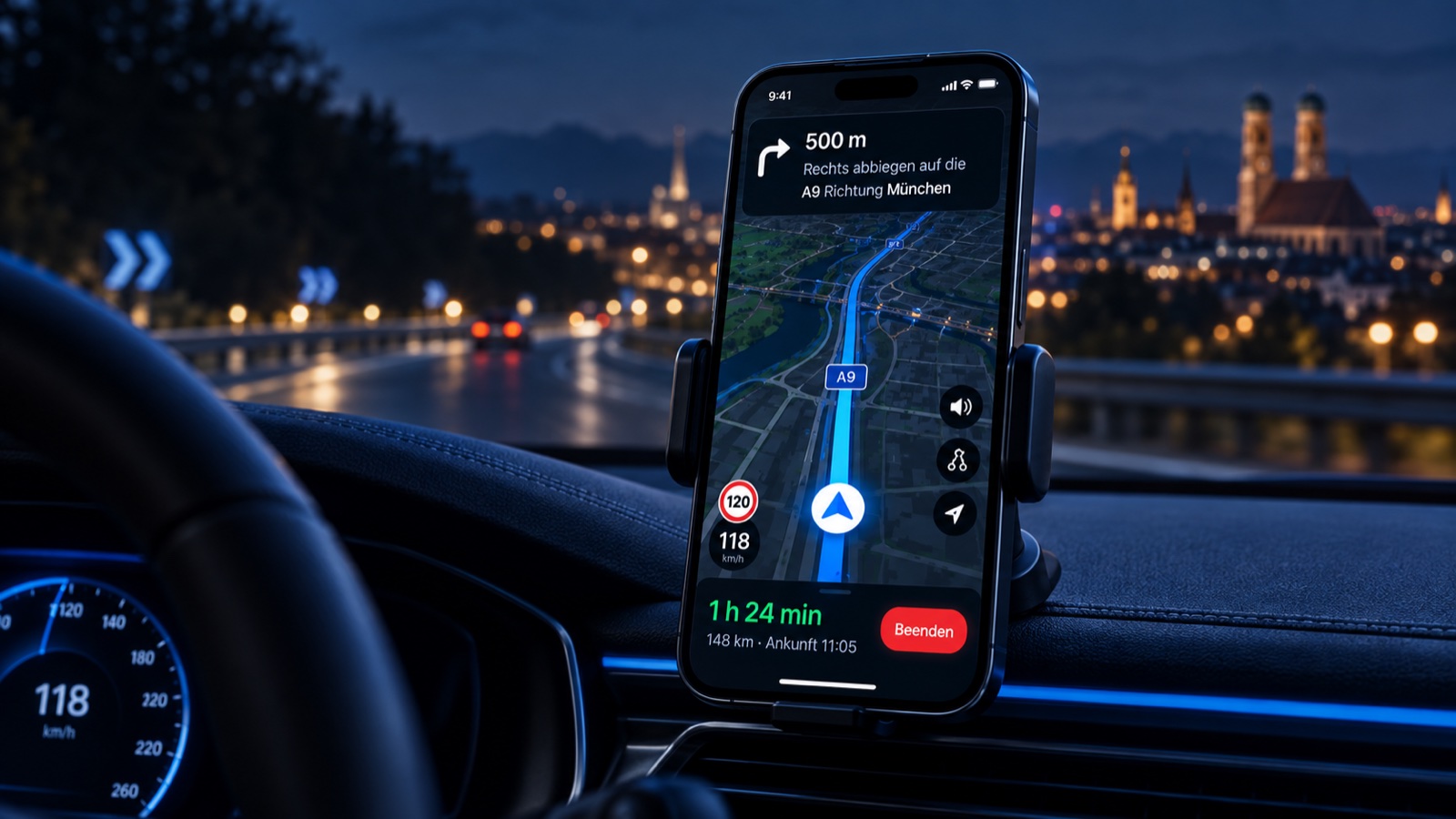 NexRoute Navigation auf einem Smartphone im Auto